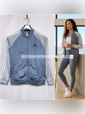 Adidas Women’s Floral Embossed Track Jacket DE4159 Size Small NWT Blue Grey